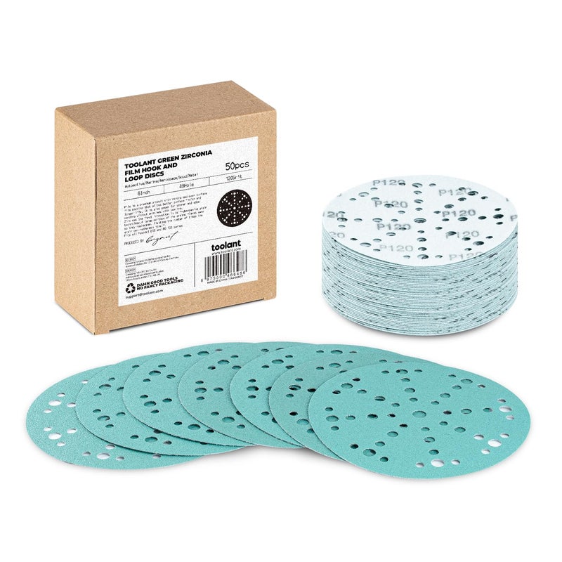 toolant 6 Inch 49 Hole 120 Grit Sanding Disc, Hook and Loop Film Backing Sanding Discs Compatible with Festool Sanders by - 50 Pack - Image 1